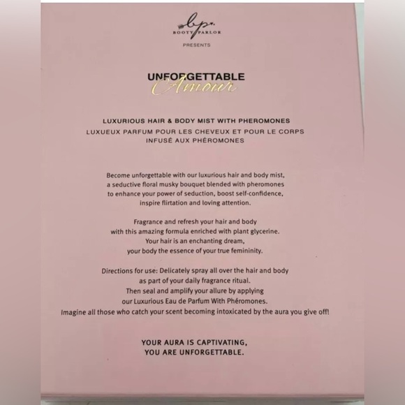 Booty Parlor - Unforgettable Amour Luxurious Hair Mist W/ Pheromones - RARE NIB - Picture 4 of 13
